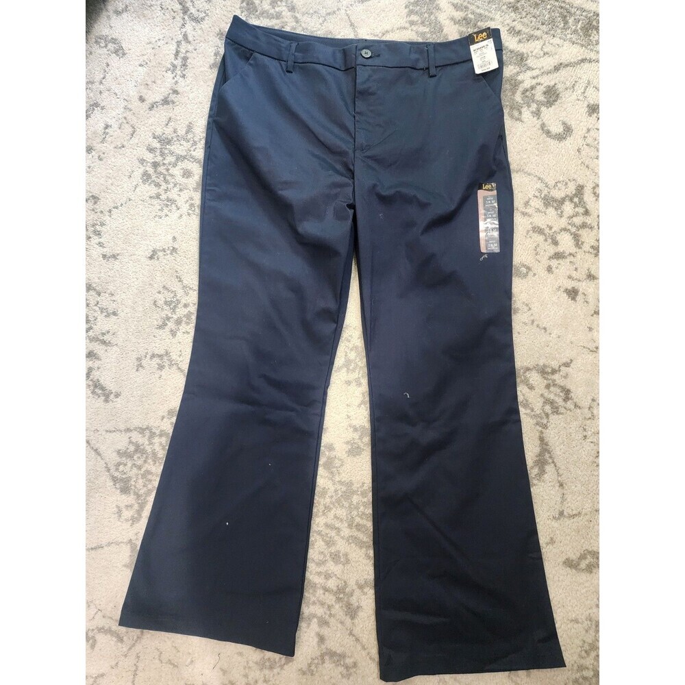 NWT Lee BOOTCUT Pants Women's 18M Navy Mid Rise WRINKLE FREE COTTON BLEND
